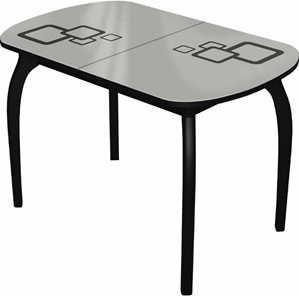 Кухонный раздвижной стол Ривьера мини дерево №1, Рисунок квадро (стекло белое/черный/черный) в Рязани