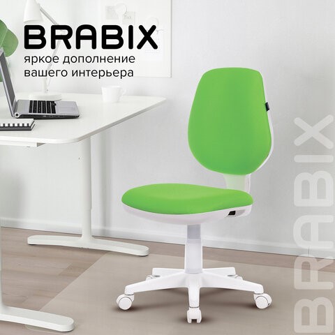 Компьютерное кресло Brabix Fancy MG-201W (без подлокотников, пластик белый, салатовое) 532414 в Рязани - изображение 10