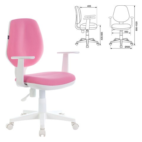 Компьютерное кресло Brabix Fancy MG-201W (с подлокотниками, пластик белый, розовое) 532409 в Рязани - изображение 3