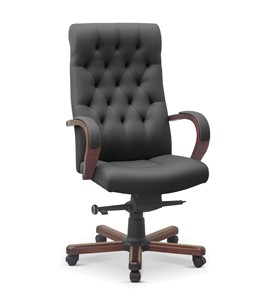 Офисное кресло Status, натуральная кожа с компаньоном /серая/дерево - орех аида в Рязани