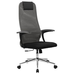 Офисный стул BRABIX PREMIUM "Ultimate EX-801" хром, плотная двойная сетка Х2, черное/серое, 532918 в Рязани