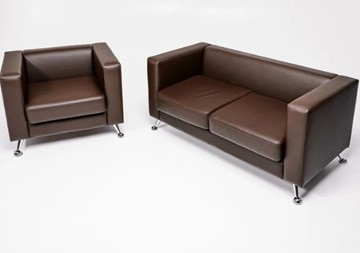 Комплект мебели Альбиони коричневый кожзам  диван 2Д + кресло в Рязани