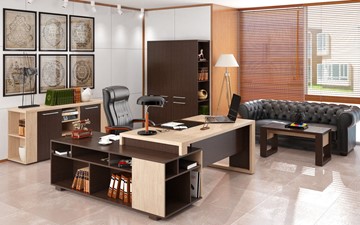Кабинет руководителя ALTO с высоким шкафом для одежды, низким для документов и журнальным столиком в Рязани - предосмотр