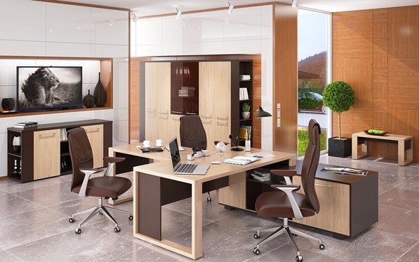 Кабинет руководителя ALTO с брифинг-приставкой, с низким и высокими шкафами в Рязани - изображение