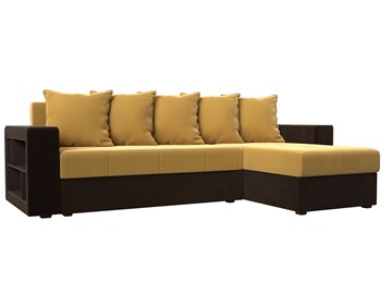 Угловой диван с оттоманкой Дубай Лайт, Желтый/Коричневый (микровельвет) в Рязани