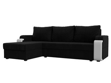 Угловой диван с оттоманкой Николь лайт, Черный/Белый (микровельвет/экокожа) в Рязани