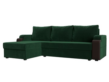 Угловой диван с оттоманкой Николь лайт, Зеленый/Коричневый (велюр/экокожа) в Рязани