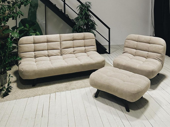 Комплект мебели Абри цвет бежевый диван + кресло +пуф пора металл в Рязани - изображение