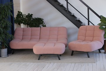 Комплект мебели Абри розовый кресло + диван + пуф опора металл в Рязани