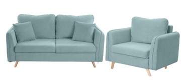Комплект мебели Бертон голубой диван+ кресло в Рязани