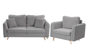 Комплект мебели Бертон серый диван+ кресло в Рязани