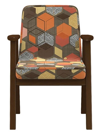 Кресло мягкое Ретро ткань геометрия коричневый, каркас орех в Рязани - изображение 4