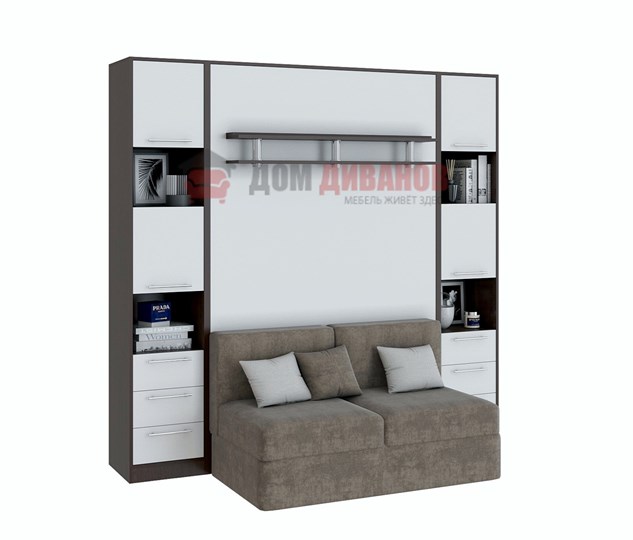 Кровать-шкаф с диваном Бела 1, с полкой ножкой, 1200х2000, венге/белый в Рязани - изображение 1