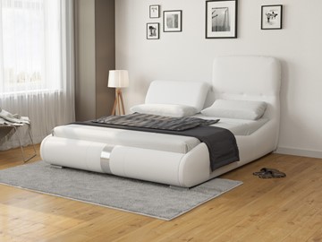 Спальная кровать Лукка 160х200, Экокожа (Белый) в Рязани