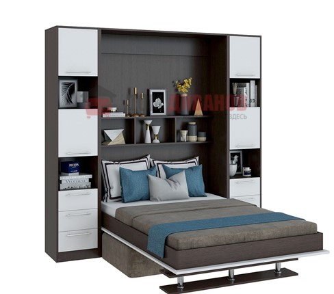 Кровать-шкаф с диваном Бела 1, с полкой ножкой, 1200х2000, венге/белый в Рязани - изображение