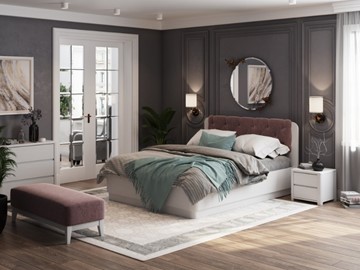 Кровать с подъемным механизмом Wood Home 1 200х200, Белая эмаль (сосна) с брашированием/Бентлей Нежно-лиловый в Рязани
