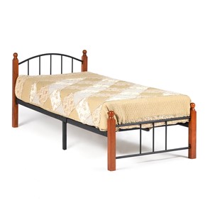 Кровать AT-915 дерево гевея/металл, 90*200 см (Single bed), красный дуб/черный в Рязани