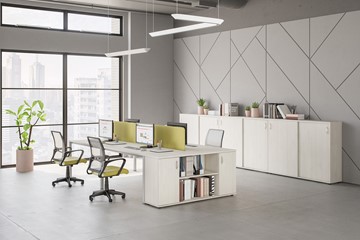 Офисный комплект мебели Комфорт КФ (белый премиум) на сером металокаркасе в Рязани