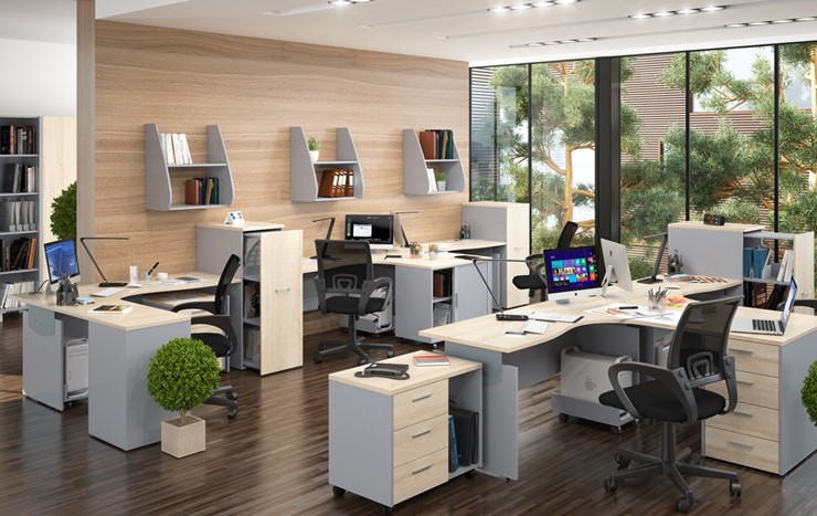 Офисная мебель OFFIX-NEW для 4 сотрудников с двумя шкафами в Рязани - изображение 1