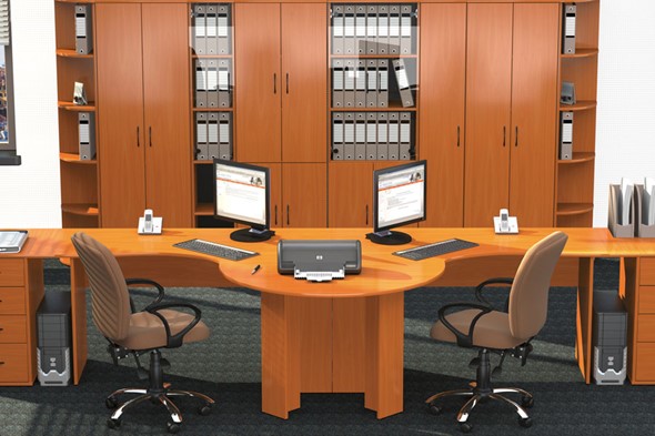 Мебель для персонала Классик для двух сотрудников с большим шкафом в Рязани - изображение