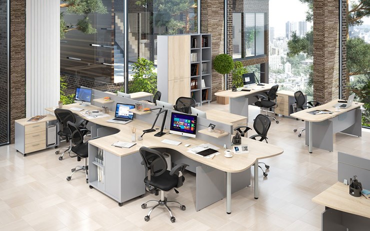 Офисная мебель OFFIX-NEW для 4 сотрудников с двумя шкафами в Рязани - изображение