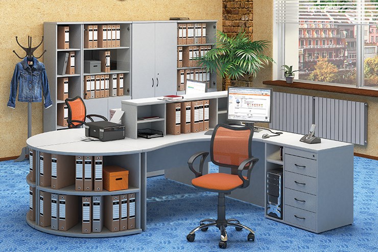 Офисный комплект мебели Moно-Люкс для 2 сотрудников с большим шкафом и тумбами в Рязани - изображение