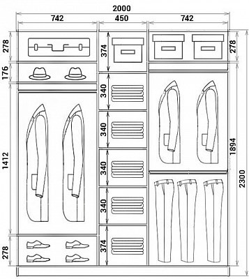 Шкаф трехдверный ХИТ 23-20-777-12, Корабль, Вариант №1, шимо светлый в Рязани - изображение 2