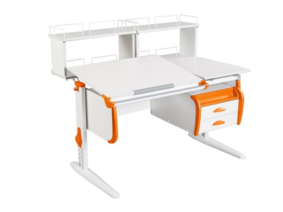 Детский стол-трансформер 1/75-40 (СУТ.25) + Polka_zz 1/600 (2 шт.) + Tumba 3  белый/белый/Оранжевый в Рязани - изображение