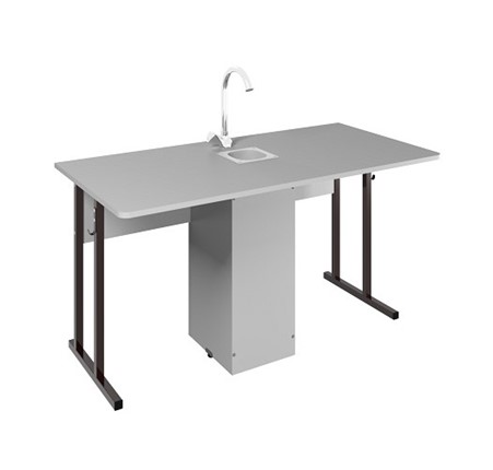 Стол ученический 2-местный для кабинета химии Стандарт 5, Пластик Серый/Коричневый в Рязани - изображение