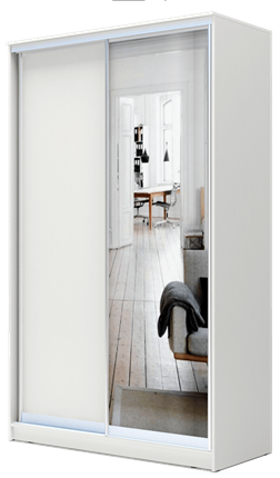 Шкаф 2-х дверный 2200х1200х420 с одним зеркалом ХИТ 22-4-12/2-15 Белая шагрень в Рязани - изображение