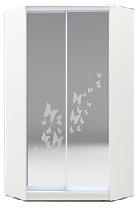 Шкаф угловой 2200х1103, ХИТ У-22-4-66-05, бабочки, 2 зеркала, белая шагрень в Рязани