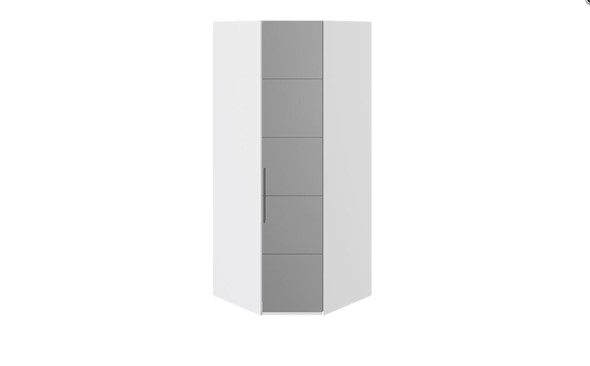 Распашной шкаф угловой Наоми с зеркальной правой дверью, цвет Белый глянец СМ-208.07.07 R в Рязани - изображение
