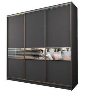 Шкаф 3-х дверный MAX МШ-25-6-24-333, Профиль Золото/Цвет Графит/с зеркальной вставкой с пескоструйным рисунком в Рязани