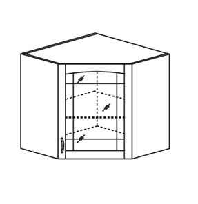 Шкаф на кухню Кантри настенный угловой со вставкой из стекла 918*600*600 мм в Рязани