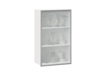 Кухонный шкаф высокий 600, Шервуд, со стеклом правый, ЛД 281.452.000.127, белый/серый в Рязани