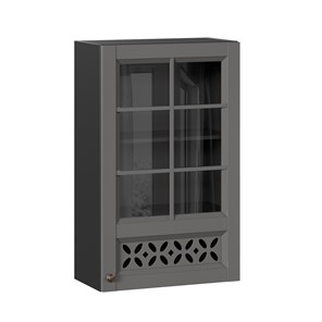 Кухонный шкаф Амели-3 600 высокий со стеклом ЛД 299.450.000.048, Черный/Оникс серый в Рязани