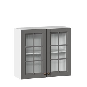 Кухонный шкаф Амели-3 800 со стеклом ЛД 299.360.000.034, Белый/Оникс серый в Рязани