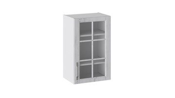 Кухонный навесной шкаф Прованс (Белый глянец/Санторини светлый) со стеклом В_72-45_1ДРс в Рязани