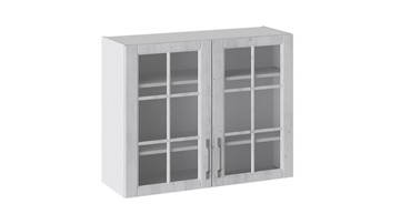 Навесной кухонный шкаф Прованс (Белый глянец/Санторини светлый) со стеклом В_72-90_2ДРс в Рязани
