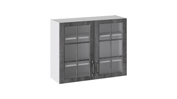 Шкаф на кухню Прованс (Белый глянец/Санторини темный) со стеклом В_72-90_2ДРс в Рязани