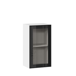 Навесной кухонный шкаф со стеклом 400 Индиго ЛД 298.320.000.102, Белый/Чёрный в Рязани