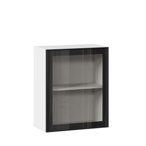 Навесной кухонный шкаф со стеклом 600 Индиго ЛД 298.350.000.105, Белый/Чёрный в Рязани