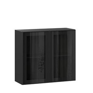 Кухонный навесной шкаф со стеклом 800 Индиго ЛД 298.360.000.149, Чёрный/Чёрный в Рязани