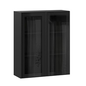 Навесной кухонный шкаф высокий со стеклом 800 Индиго ЛД 298.460.000.156, Чёрный/Чёрный в Рязани