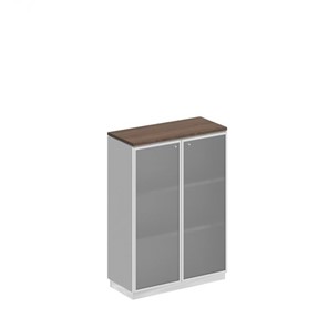 Шкаф для документов средний со стеклянными дверьми в рамке Bravo, дуб гладстоун/белый премиум (90х40х124,6) в Рязани