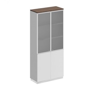 Шкаф для документов со стеклянными дверьми Bravo, дуб гладстоун/белый премиум/белый премиум (90х40х203.4) в Рязани