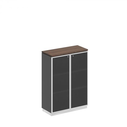 Шкаф для документов средний со стеклянными дверьми в рамке Bravo, дуб гладстоун/антрацит премиум (90х40х124,6) в Рязани - изображение