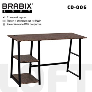Стол на металлокаркасе BRABIX "LOFT CD-006", 1200х500х730 мм, 2 полки, цвет морёный дуб, 641224 в Рязани