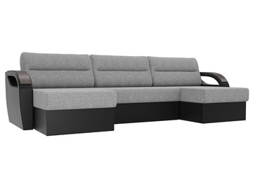 Большой П-образный диван Форсайт, Серый/Черный (рогожка/экокожа) в Рязани