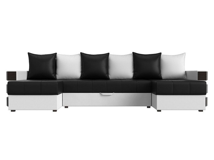 П-образный диван Венеция боннель, Черный\Белый (Экокожа) в Рязани - изображение 1